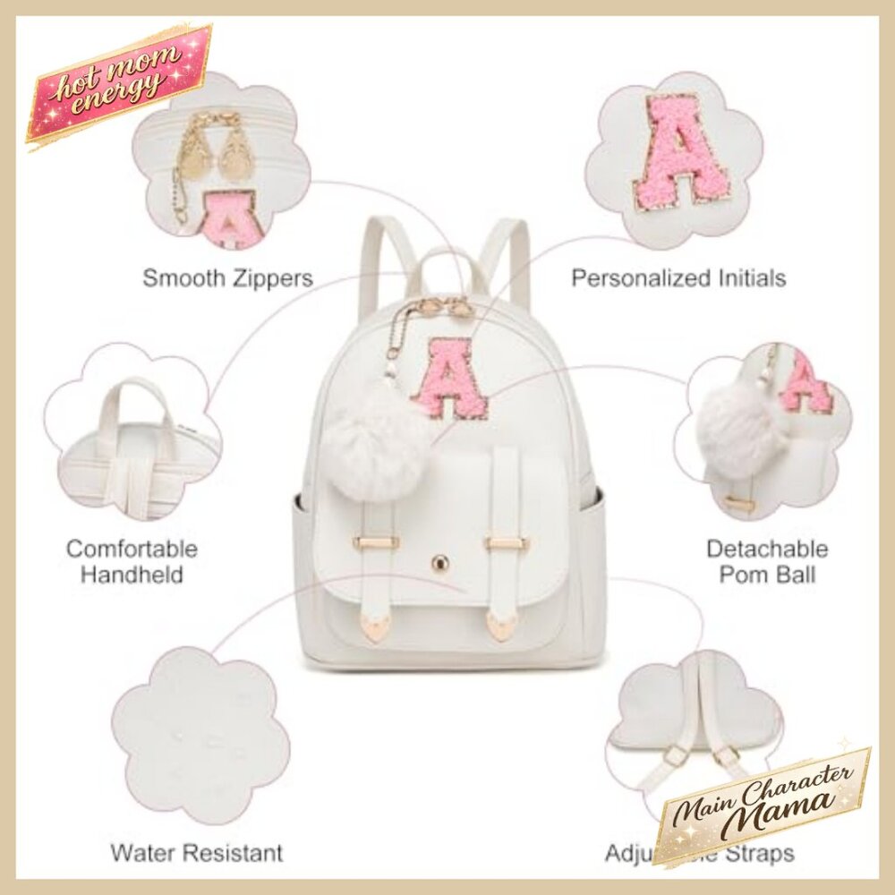 Personalized Letter Mini Backpack PU Leather Adju… - image 4